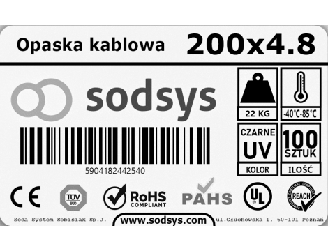 Taśma kablowa 3,6 x 250mm UV BLACK - 3